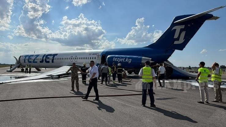 В аэропорту «Манас» у самолета TezJet сломалась стойка шасси при взлете, полеты авиакомпании приостановлены