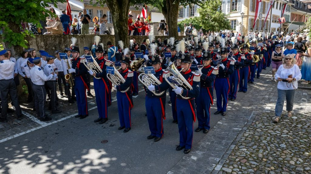 Швейцариянын La Landwehr de Fribourg оркестринин Бишкек көчөлөрүндө биринчи жолу чыгышы